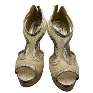 Sweetie’s Gold Bling Stiletto in Size 8 with Zippered Back Wedding Holiday